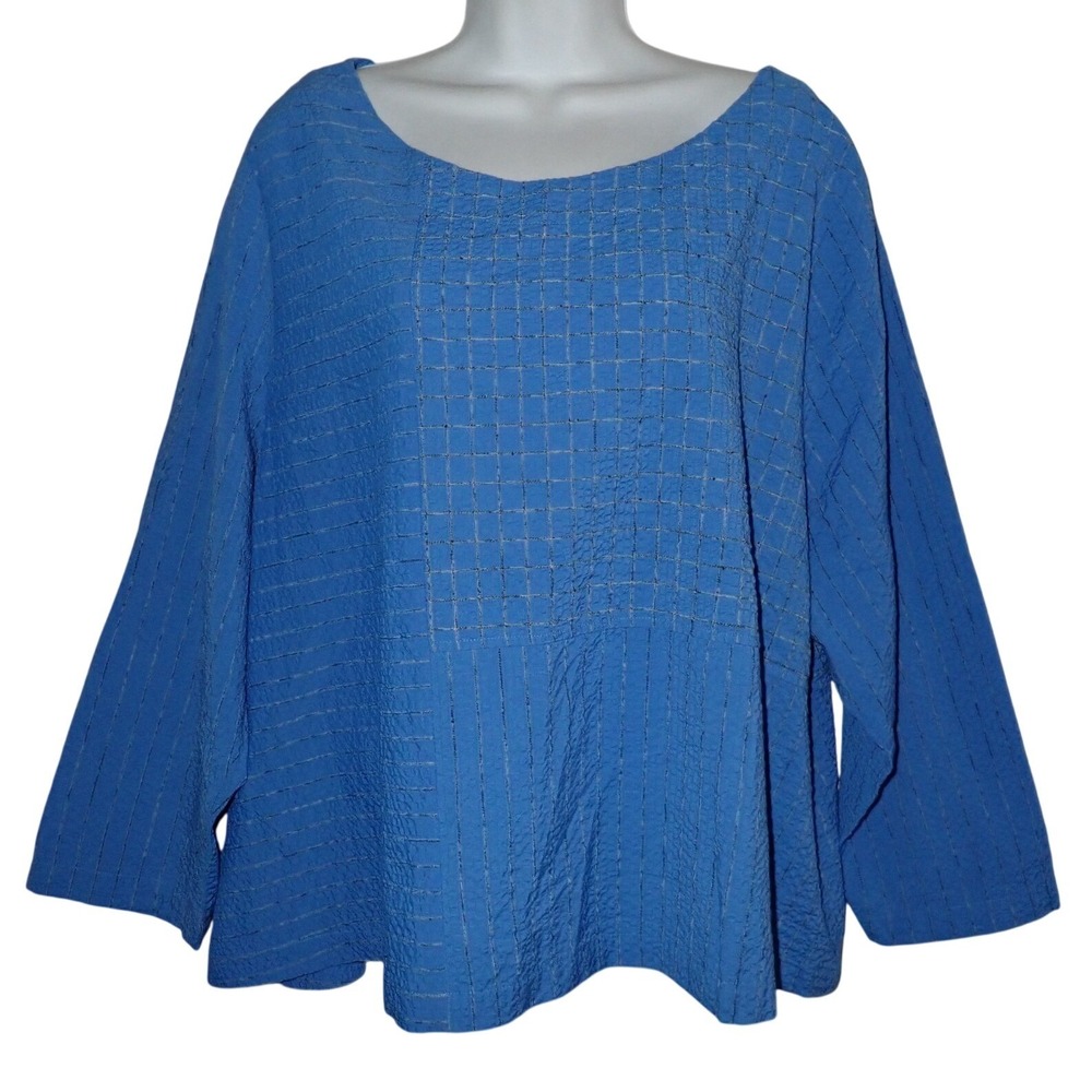 Habitat Womens Blue Textured Plaid Button Back Blouse XXL